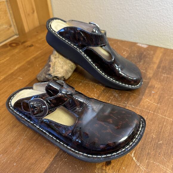 Alegria Shoes - Alegria Womens 6 Patent Leather Animal Print Mule Clog Comfort Shoe Quality